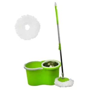 모브스 회전 밀대 청소기 세척 탈수통 + 밀대봉 + 극세사 걸레 2p 세트 소형 메탈, 1세트, 그린