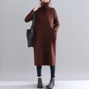 빅사이즈 하이넥 절개라인 포켓 포인트 데일리 기모 원피스