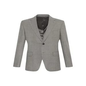 [오스틴리드]라이트 베이지 체크 모혼방 스트레치 수트 자켓-A3SS2771