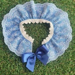 [콩심팥심]강아지 데님 리본 케이프 연청 1P 펀칭 스카프 패션 강아지망토