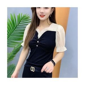 빌리즈빈 린넨타이블라우스 여름 여성 브리넥 레이스 퍼프 블라우스 S1106