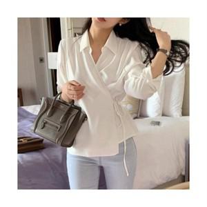 허리끈 카라 랩셔츠 여성 긴팔 블라우