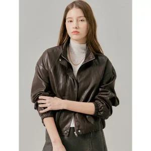 [하프클럽/르모하]밴드카라 블루종 페이크 가죽 점퍼 LC3LJP004