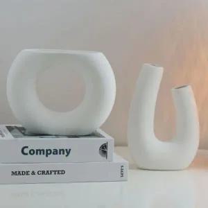 (헨리제이에스) 오브제 도자기 화병 링베이스 꽃병