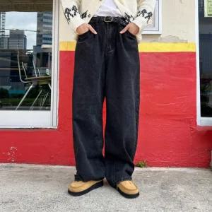 남자 벌룬 청바지 커브드 롱 와이드 반밴딩 연청바지 흑청바지