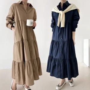 [유야]여성 카라 셔츠 캉캉 롱 원피스 꾸안꾸 -EOP0568- 빅사이즈 루즈핏 오버핏 가을