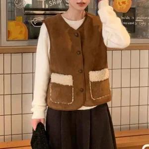 [다잇템] 여성 세무 퍼안감 무스탕 주머니 덤블 베스트_23445266_588872