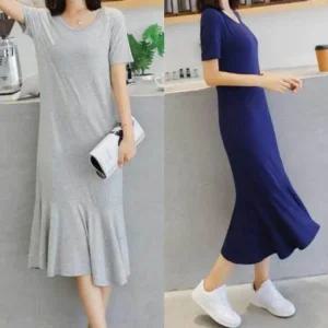 롱 인기 반팔 원피스 플레어 감성 밑단 프릴 캐주얼