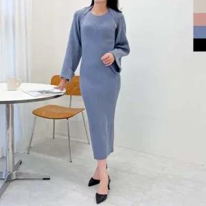 2L-UPP 1062 여자슬림핏 골지니트 롱원피스볼레로세트