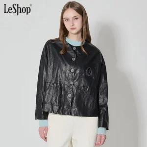 르샵 노카라 포켓자수 레더자켓