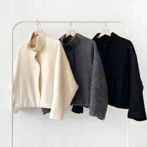 [하프클럽/]여성 무지컬러 울혼방 하이넥 부클 하프 코트