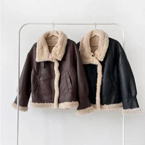 [하프클럽/]여성 도톰 페이크 퍼안감 무스탕 하이넥 자켓