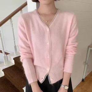 여성 코디 비스코스 시폰 V넥 울혼방 가디건