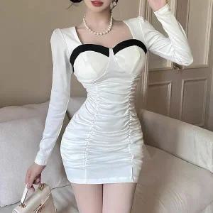 [하프클럽/]여성 잔주름 콘트라스트 투컬러 모임룩 원피스