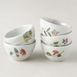 전통찻잔 이천도자기 화이트 5가지 찻잔 5p 꽃 다기잔 다기주기