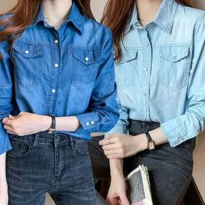 [하프클럽/]여성 캐쥬얼 레귤러핏 데님 카라넥 남방