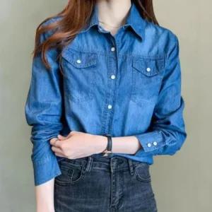 여성 캐주얼 더블포켓 레귤러핏 카라넥 청셔츠