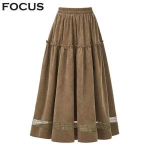 [포커스] 러플 레이스 배색 플레어 스커트_VF5W1SK8241