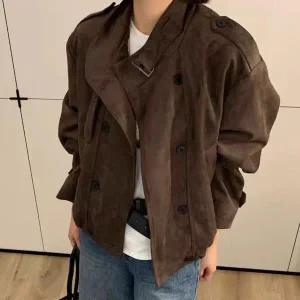 [하프클럽/]여자 스웨이드 하이넥 버클 스트랩 루즈핏 점퍼