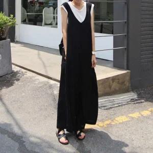 [하프클럽/]여성 백지퍼 캐쥬얼 딥브이넥 점프수트