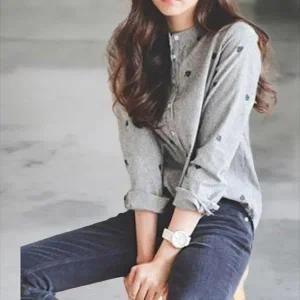 [다잇템] 여성 잎무늬 차이나카라 단가라 크로쉐 독특한 셔츠_23460626_588872