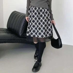 [하프클럽/]여성 체크 패턴 쉬폰 레이어드 미니 스커트