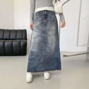 [하프클럽/]여성 카무플라주 워싱 롱 스커트 트임 디자인