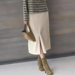 [하프클럽/]여성 키치 스타일 코듀로이 앞트임 롱 스커트 밴딩