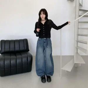 [하프클럽/]여성 심플한 타이넥 스트랩 버튼 니트 가디건