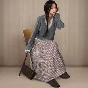 [하프클럽/]여성 울 혼합 여리핏 배색 레이어드 니트 카디건