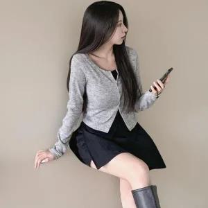 [하프클럽/]여성 클래식 색상 조합 레이어드 레이온 슬림핏 니트 가디건