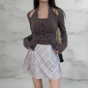 여성 레이온 스판 홀터넥 레이어드 슬림 니트