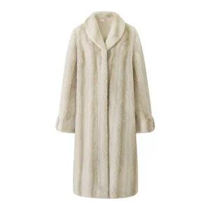 헤링본 텍스처 페이크 퍼 롱 코트 (UP4JH002L0)