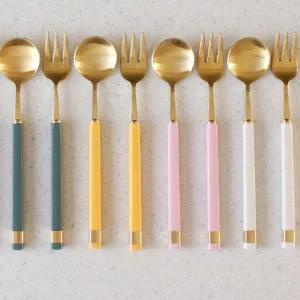 [셀러에이드]예쁜 골드색 티스푼 과일 치즈 케익 티포크 카페포크 예쁜티스푼