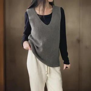 [하프클럽/]여성 브이넥 니트 조끼 레귤러핏 잔골지 베스트