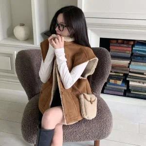 [신세계라이브쇼핑][옷자락] 여성 키치무드 뽀글이 크로스백 포함 무스탕 베스트