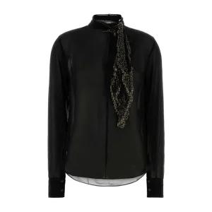 이자벨마랑 하이넥 스카프 디테일 시어 블라우스 HT0727FAC4J16I 01BK