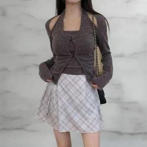 [하프클럽/]여성 레이온 스판 홀터넥 레이어드 슬림 니트