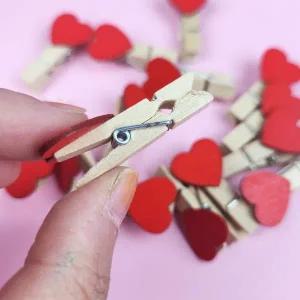 [셀러에이드]레드 하트 사진 집게 50개 나무 포토 메모 집게