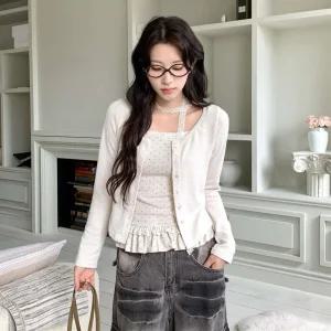 여성 레이스 프릴 코디 초커넥 땡땡이 가디건