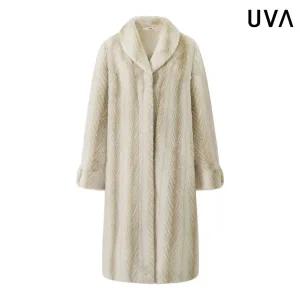 [우바]헤링본 텍스처 페이크 퍼 롱 코트 (UP4JH002L0)