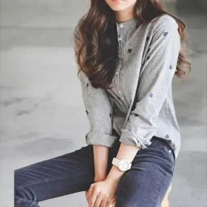 [하프클럽/]여성 독특한 잎무늬 단가라 차이나카라 셔츠