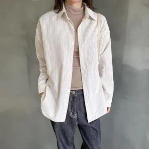 [하프클럽/]여성 일상용 면 스트라이프 오버핏 셔츠