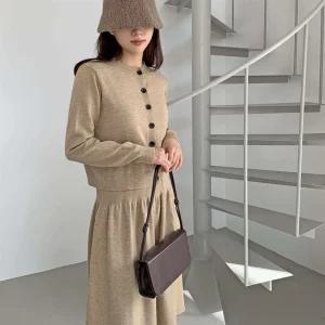 여성 슬리브리스 스모킹 카디건 롱 드레스 버튼 세트