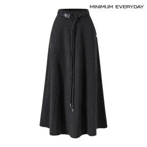 [미니멈][미니멈 에브리데이]벨티드 기모 와이드 플레어 롱 스커트 (EB4WH011D)