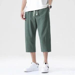 남자 여름 허리 밴딩 통기성 편안한 린넨 7부 바지