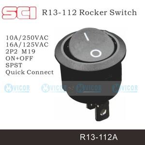 R13-112 M19 조명 라운드 로커 스위치, 블랙 램프, 대만 SCI