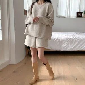 [하프클럽/]울 니트 티셔츠 반바지 셋업 겨울 여성 니트세트