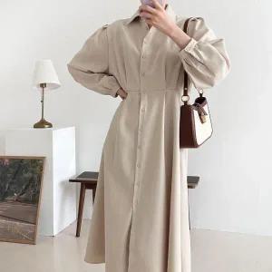 아트박스/신상오픈런 여성 퍼프 소매 핀턱 롱 원피스 가을 하객룩