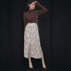 아트박스/신상오픈런 여성용 하이웨스트 꽃무늬 머메이드 롱 스커트